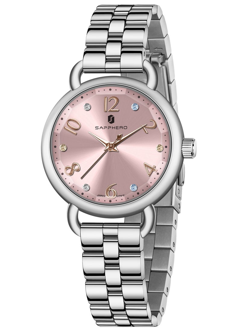 سافيرو ساعة سافيرو النسائية الفاخرة بسوار من الفولاذ المقاوم للصدأ، وحركة كوارتز بمؤشر، ومقاومة للماء حتى عمق 5 أمتار، هدية مثالية للنساء. - Image 1